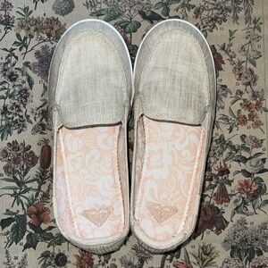 Roxy Beige Slip-On Flats with Pale Pink Floral Insole